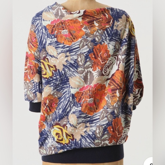 Sparrow Floral Autumn Leaves Asymmetrical Banded Hem Top Sweater L ANTHROPOLOGIE - Picture 2 of 3